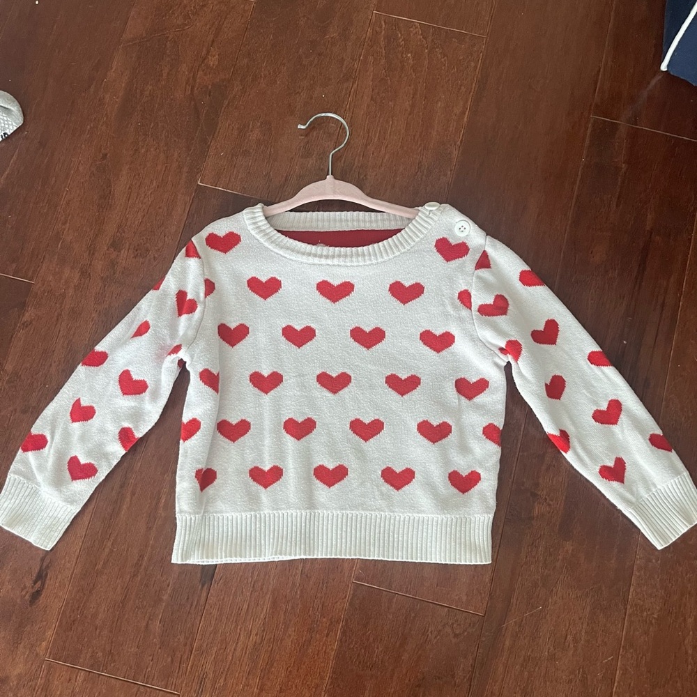 White and Red Heart Pattern Sweater (Not sure size)